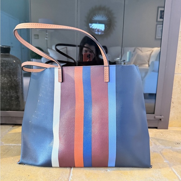 Tory Burch Blue and Brown Striped Tote - Picture 2 of 4